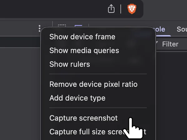 Capture a screenshot using DevTools